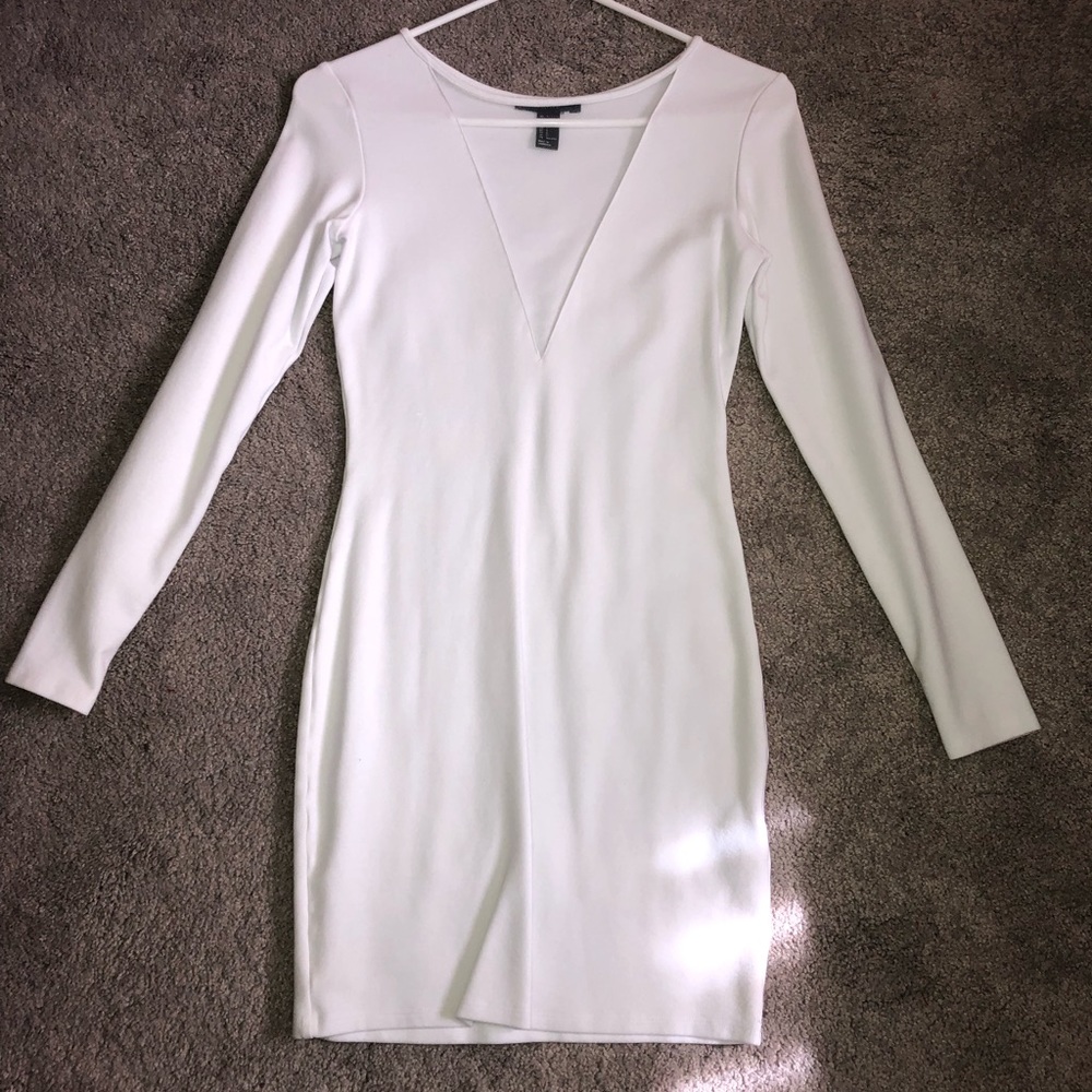 Sheer v-neck white mini dress